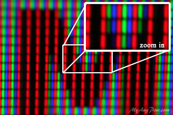 RGB pixels in a lcd screen zoom in showing shades of red green and blue sub pixels