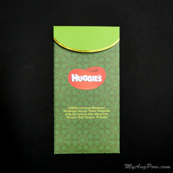 Selamat Hari Raya Aidilfitri Green Packet by Huggies Diapers Back View with closed lid.