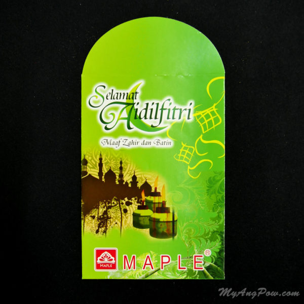 MAPLE Selamat Aidilfitri Green Packet Front View with open lid.